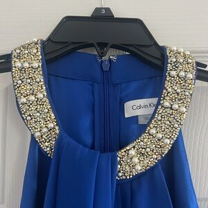 NWT Calvin Klein Blue Dress with Embellished Neckline Size 4